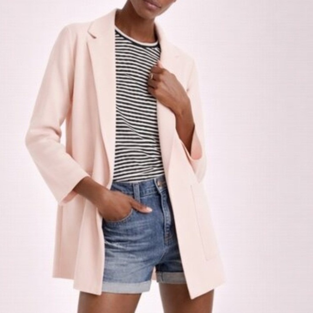 J.Crew Sophie Open-Front Blazer Sweater Peach‎ Pink Merino Wool Blend Size M